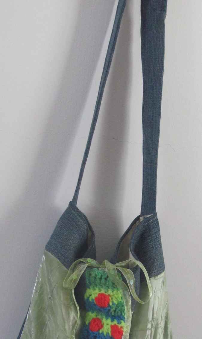large image of art item: bag – blue crochet arcs colorful