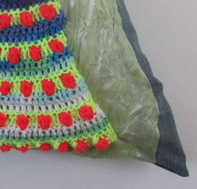 large image of art item: bag – blue crochet arcs colorful