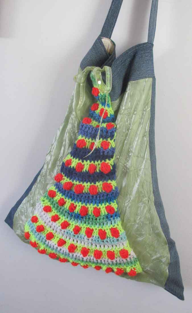 large image of art item: bag – blue crochet arcs colorful