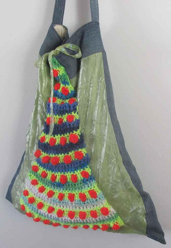 large image of art item: bag – blue crochet arcs colorful
