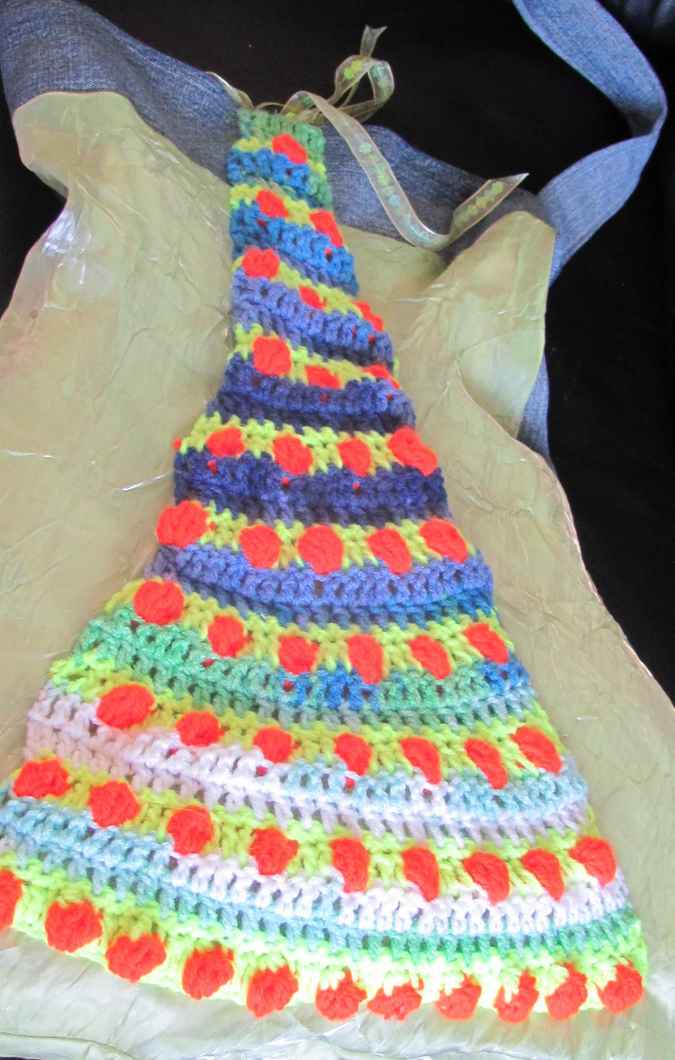 large image of art item: bag – blue crochet arcs colorful