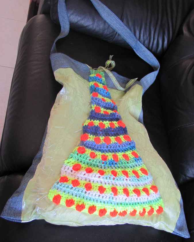 large image of art item: bag – blue crochet arcs colorful