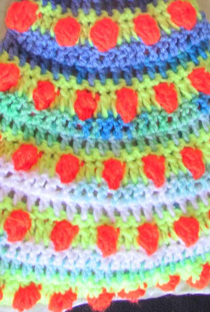large image of art item: bag – blue crochet arcs colorful