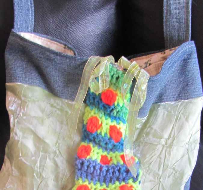 large image of art item: bag – blue crochet arcs colorful