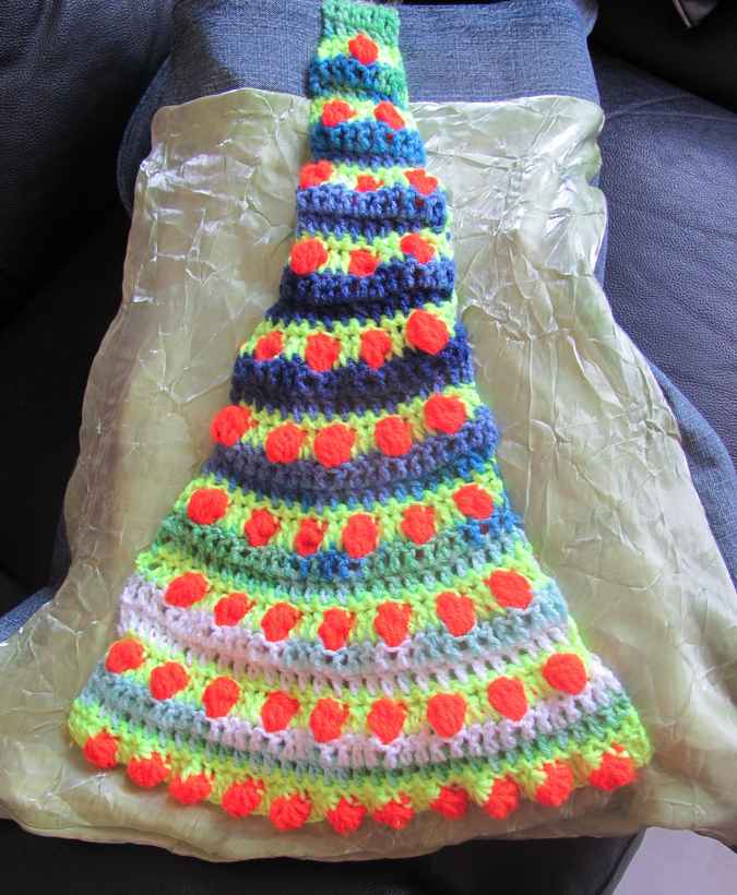 large image of art item: bag – blue crochet arcs colorful