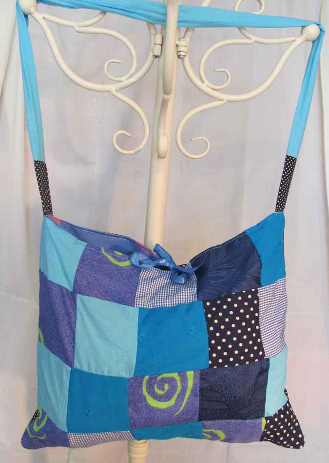 large image of art item: bag – blue cyan quiltwork squares