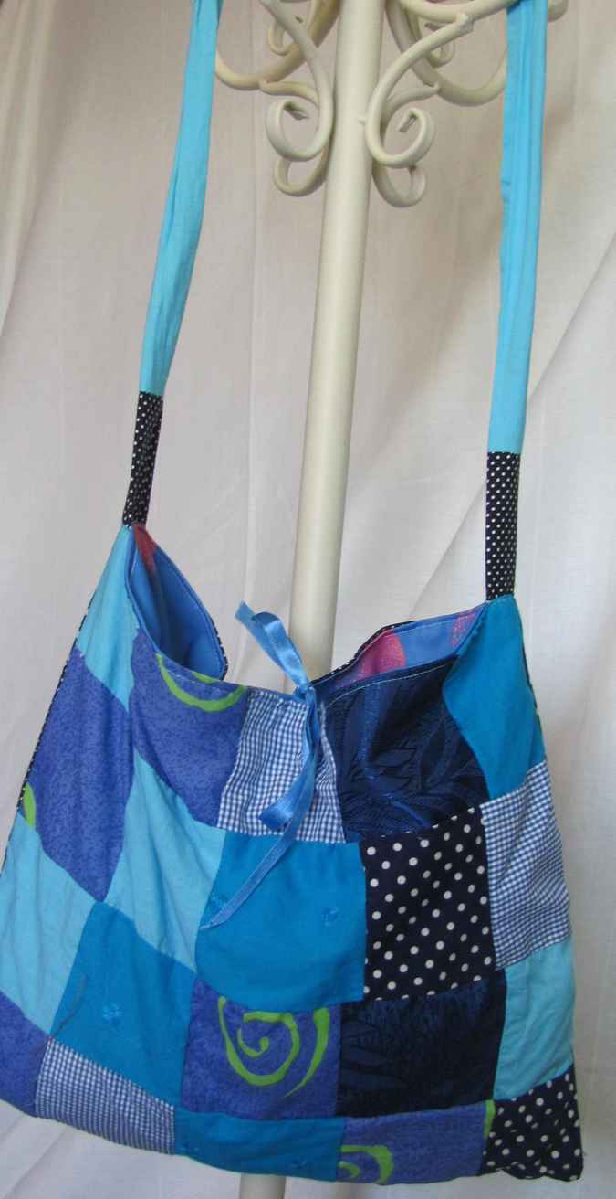 large image of art item: bag – blue cyan quiltwork squares