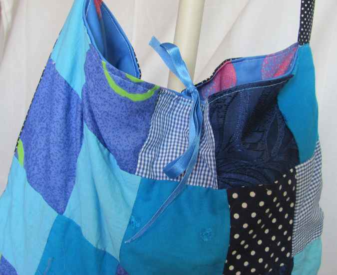 large image of art item: bag – blue cyan quiltwork squares