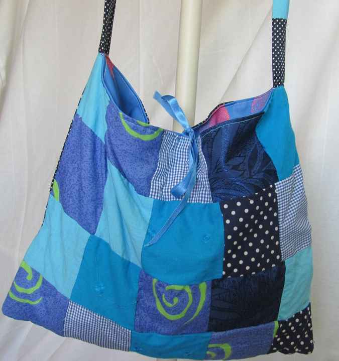 large image of art item: bag – blue cyan quiltwork squares
