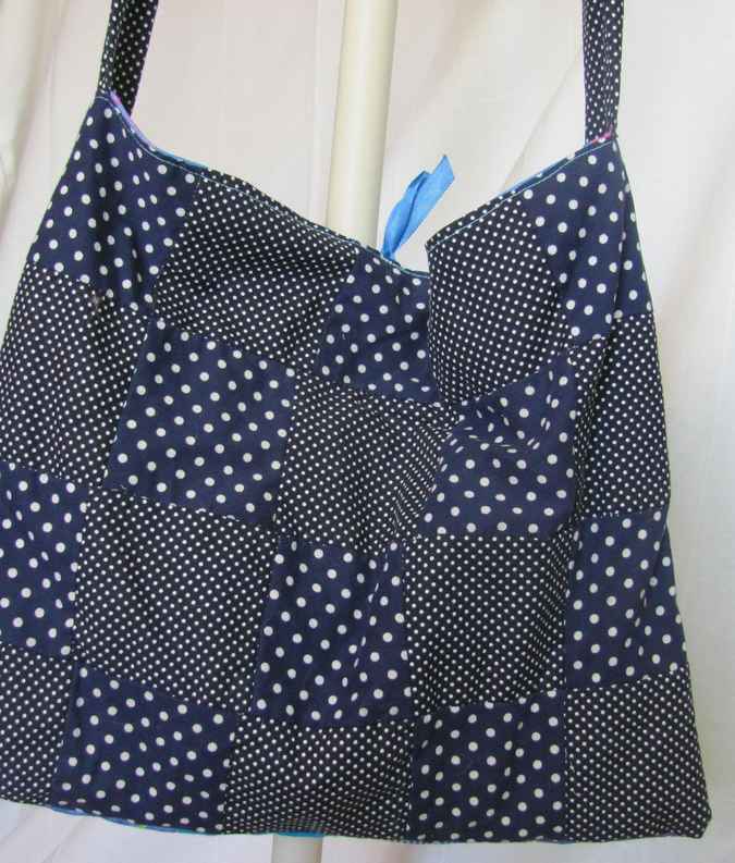 large image of art item: bag – blue cyan quiltwork squares