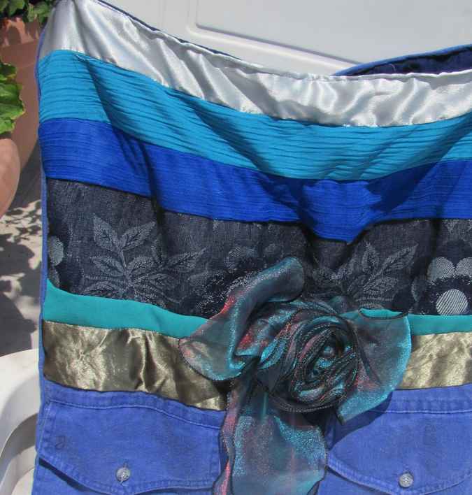 large image of art item: bag – blue quilt stripes flower crochet