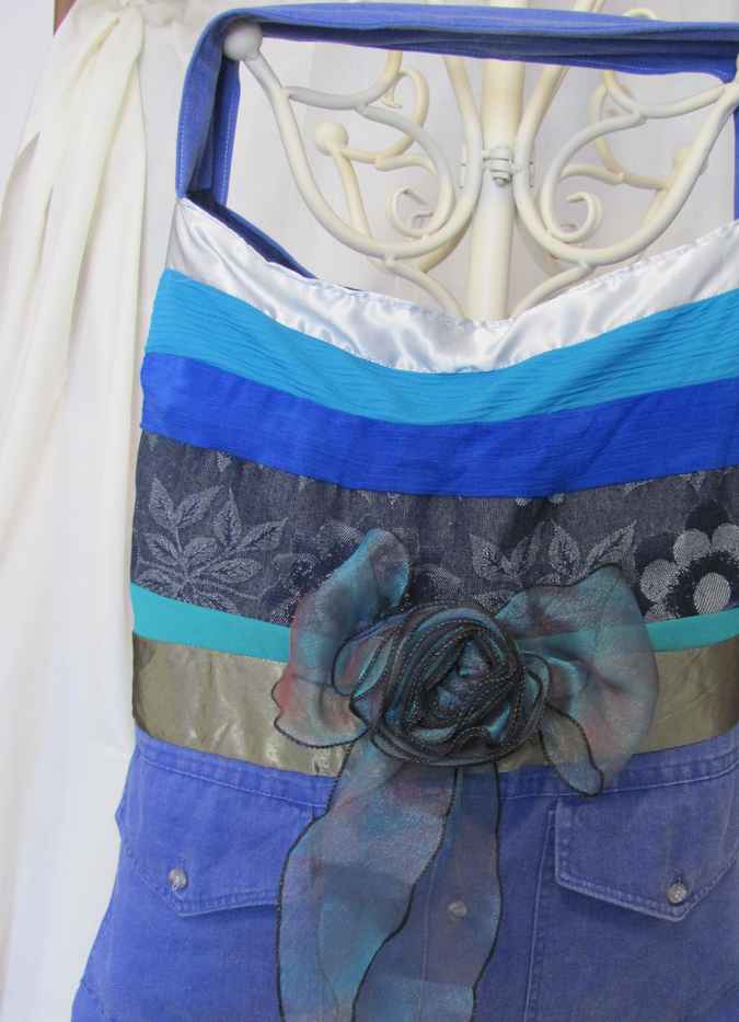 large image of art item: bag – blue quilt stripes flower crochet