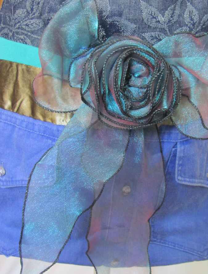 large image of art item: bag – blue quilt stripes flower crochet