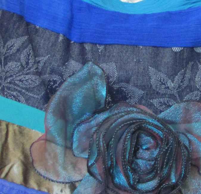 large image of art item: bag – blue quilt stripes flower crochet