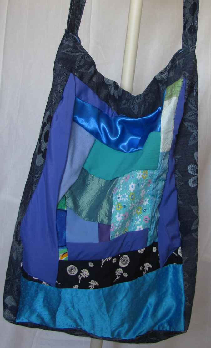 large image of art item: bag – blue quiltwork flower motif