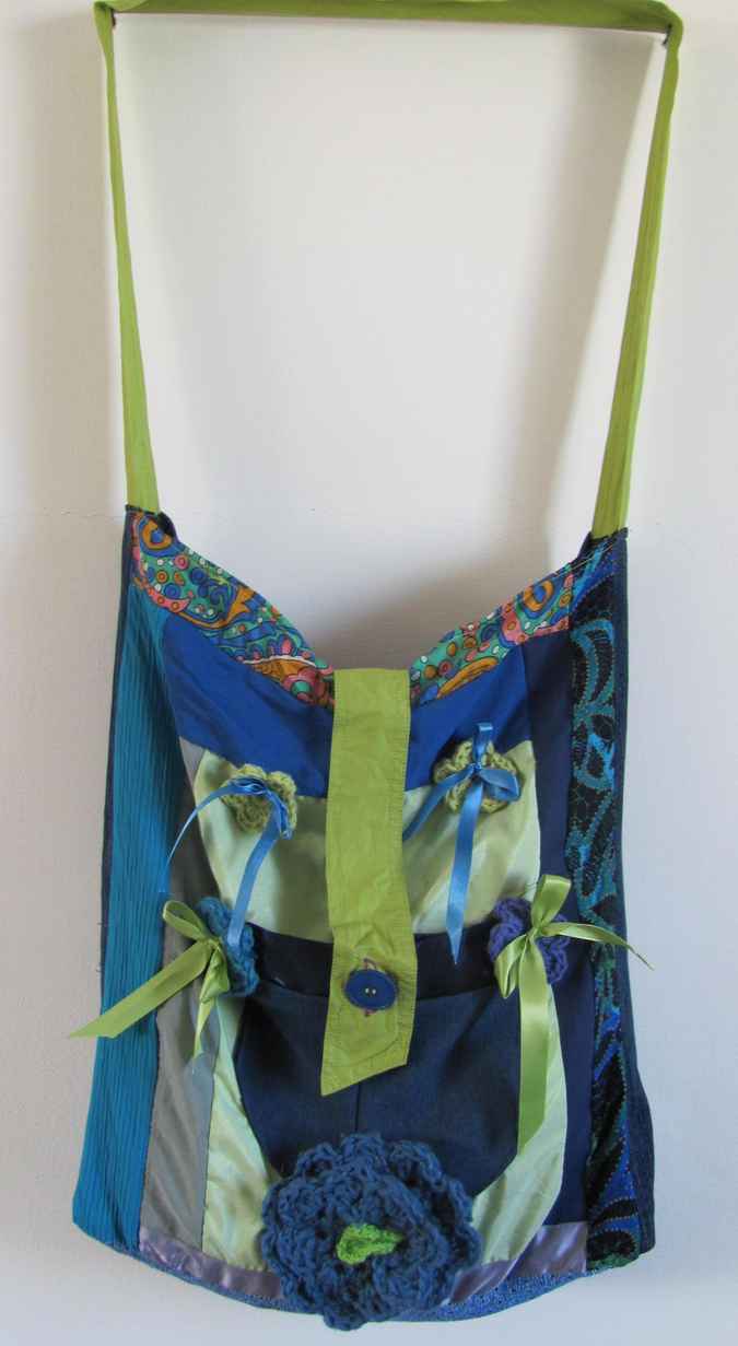 large image of art item: bag – blue quiltwork green blue