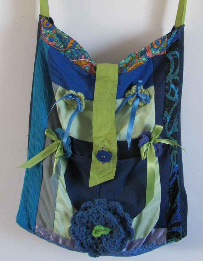 large image of art item: bag – blue quiltwork green blue