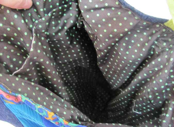 large image of art item: bag – blue quiltwork green blue