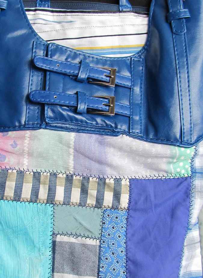 large image of art item: bag – blue quiltwork leathery top blue with buckles