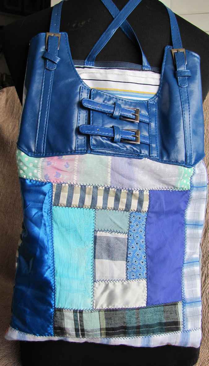 large image of art item: bag – blue quiltwork leathery top blue with buckles