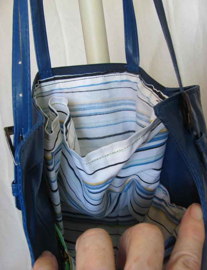 large image of art item: bag – blue quiltwork leathery top blue with buckles