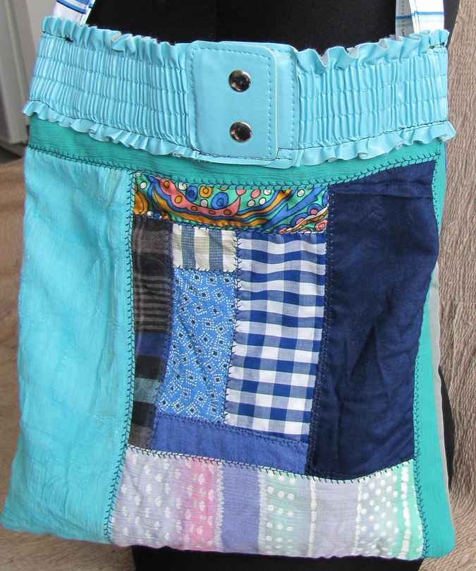 large image of art item: bag – blue quiltwork leathery top cyan