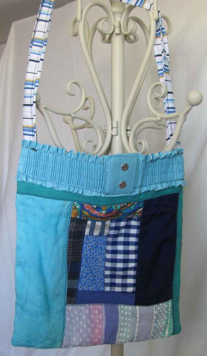 large image of art item: bag – blue quiltwork leathery top cyan