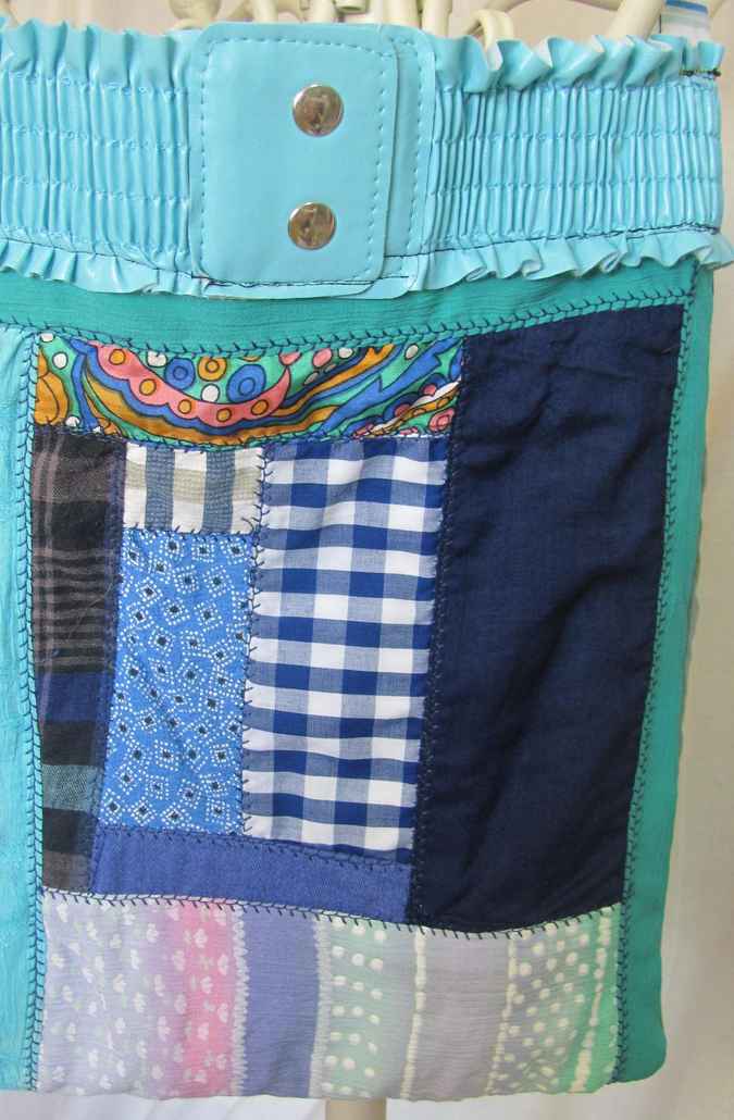 large image of art item: bag – blue quiltwork leathery top cyan
