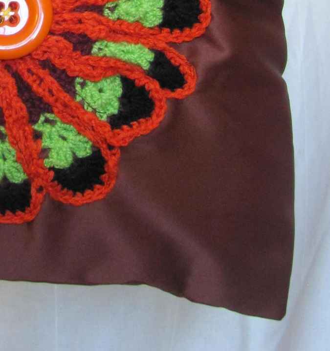 large image of art item: bag – brown crochet flower orange black green button orange