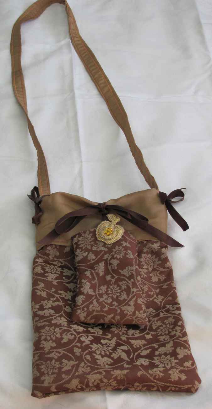 large image of art item: bag – brown motif flowers