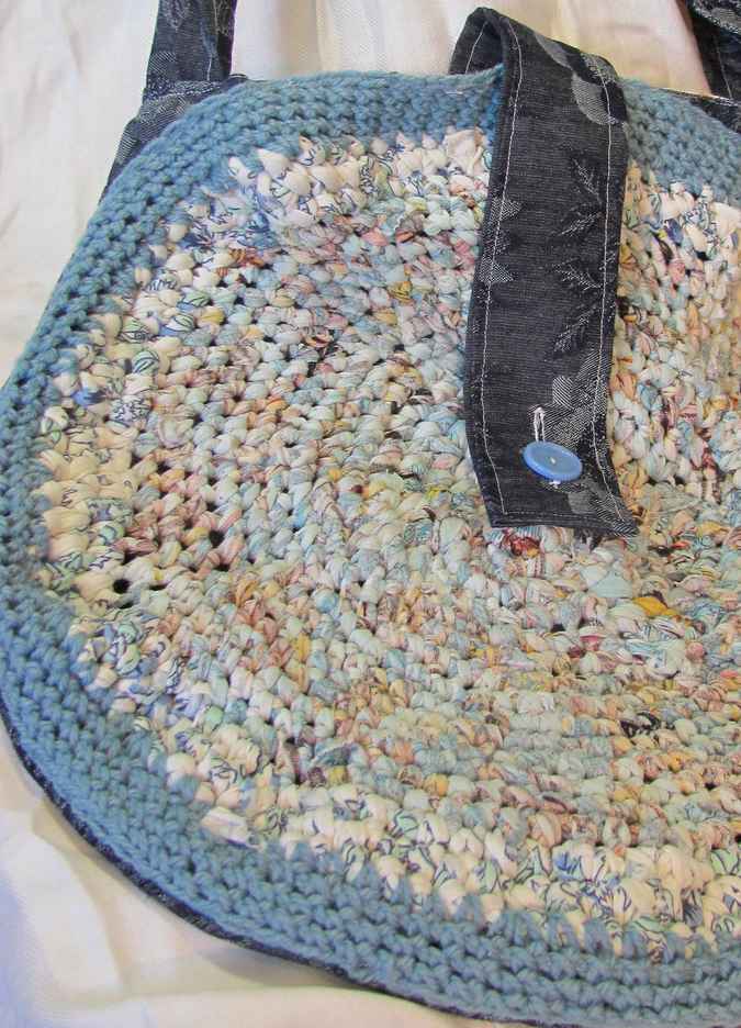 large image of art item: bag – button blue crochet disc