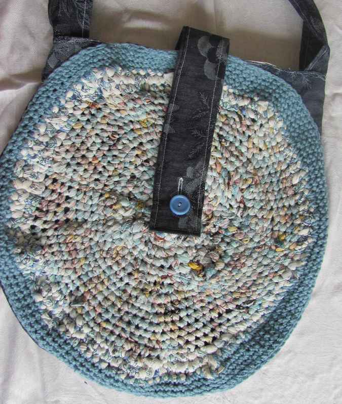 large image of art item: bag – button blue crochet disc