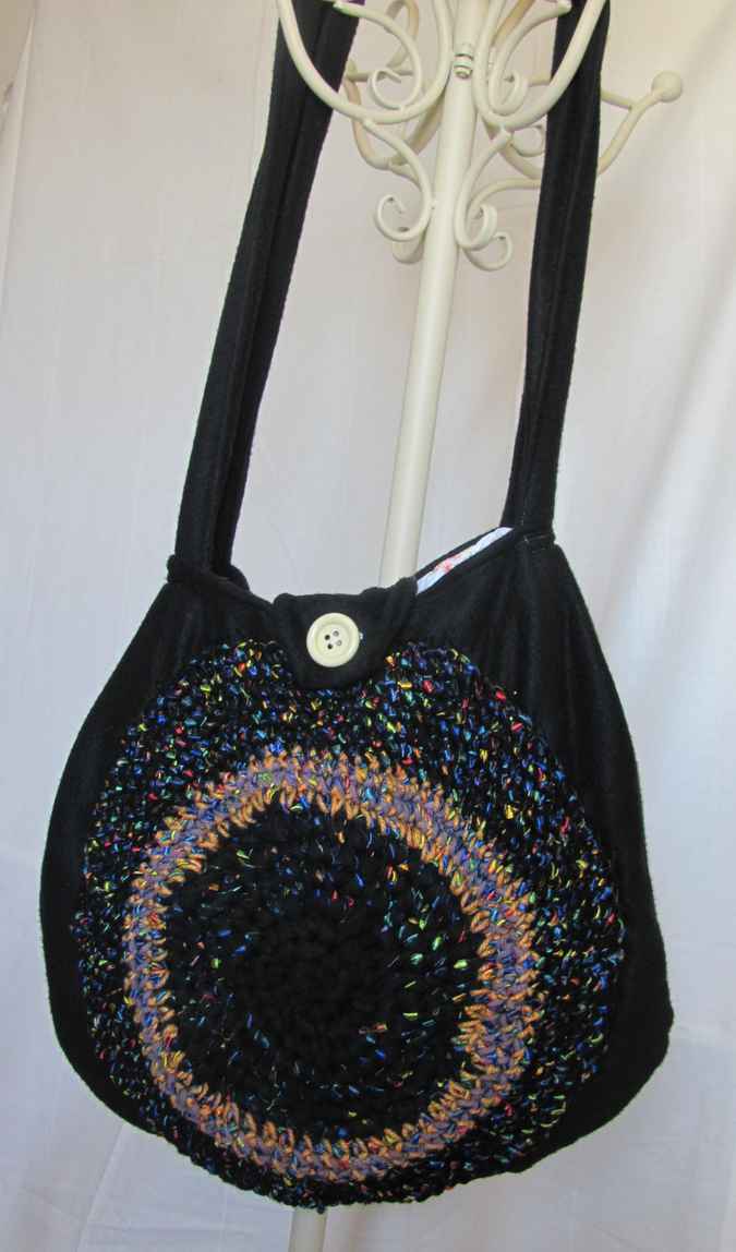 large image of art item: bag – button white black crochet disc
