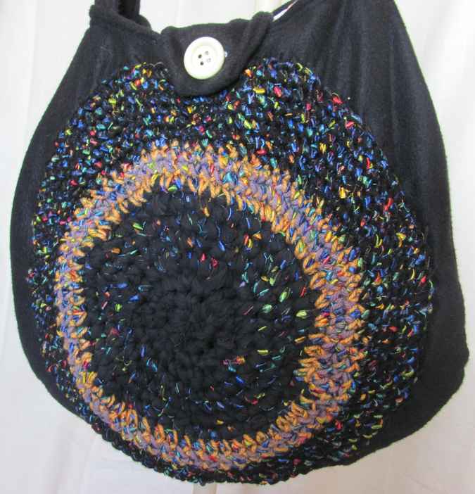 large image of art item: bag – button white black crochet disc