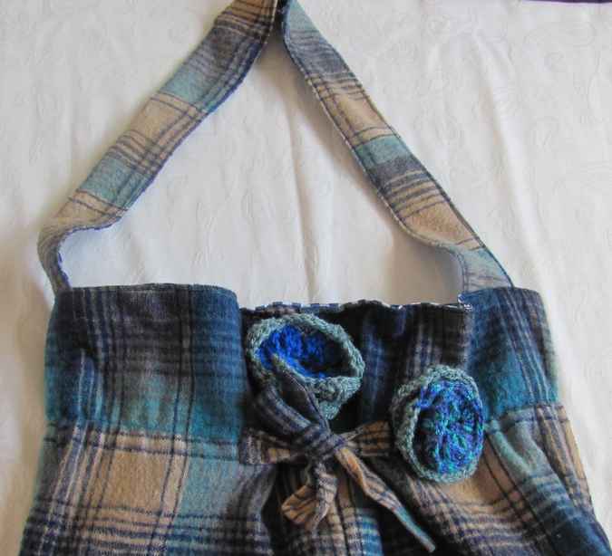 large image of art item: bag – checkered blue flowers crochet blue