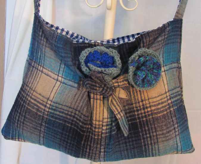 large image of art item: bag – checkered blue flowers crochet blue