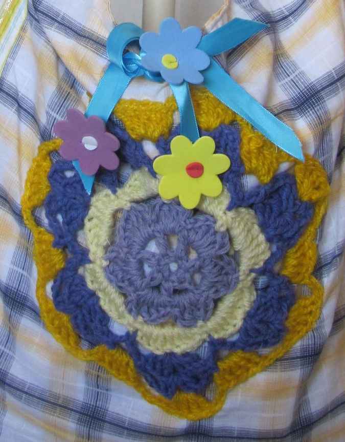 large image of art item: bag – checkered crochet flower yellow purple