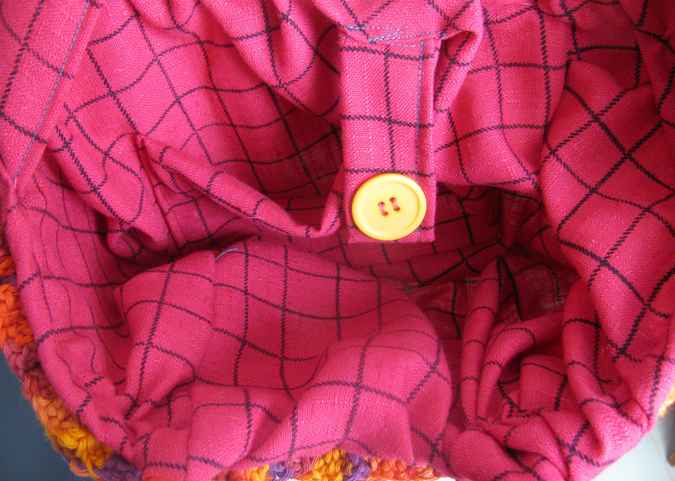 large image of art item: bag – checkered pink crochet flowers red yellow