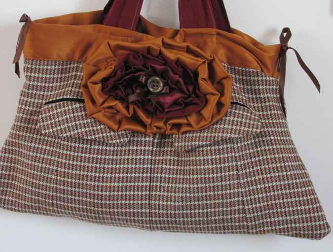 large image of art item: bag – checkered with orange crimson rose