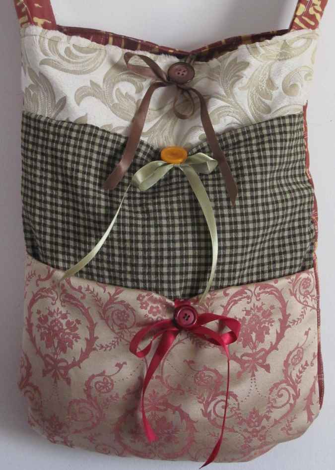 large image of art item: bag – checkered with quiltwork cream pink peach plant motif