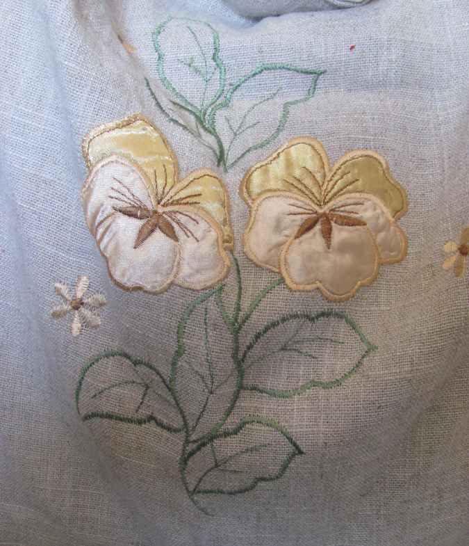 large image of art item: bag – cream gray gold with flowers needlework