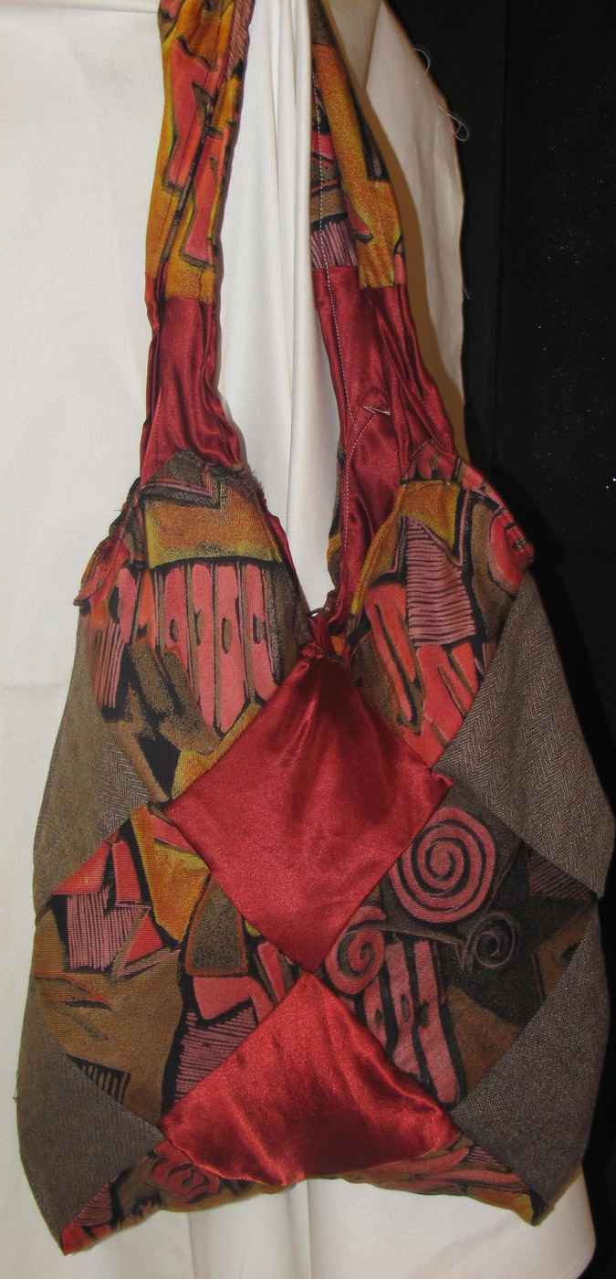 large image of art item: bag – crimson brown squares