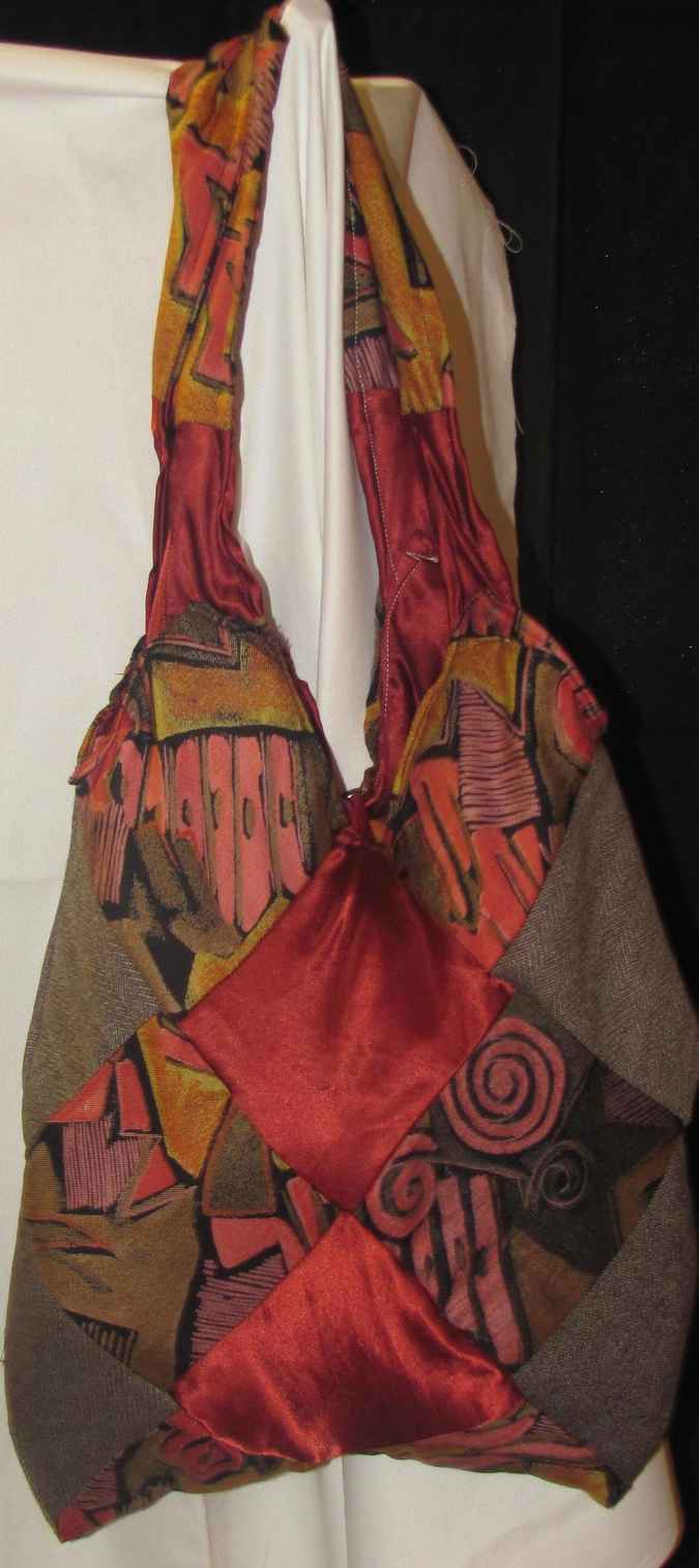 large image of art item: bag – crimson brown squares