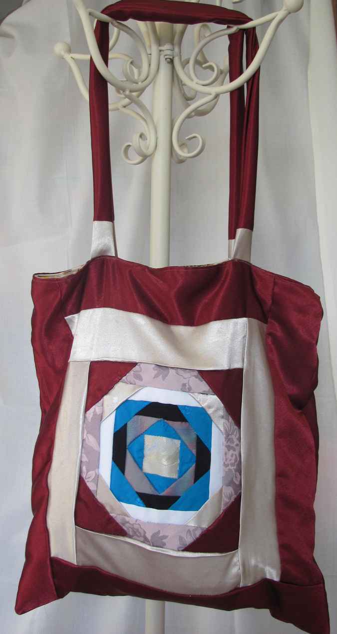 large image of art item: bag – crimson white blue geometric