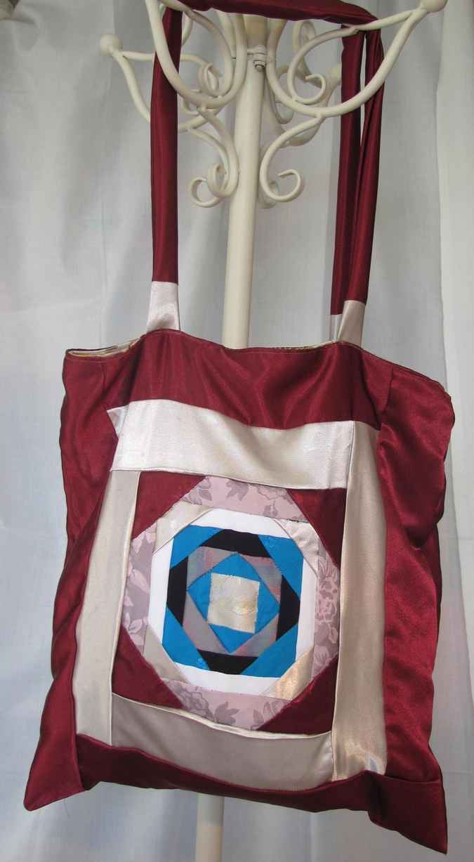 large image of art item: bag – crimson white blue geometric