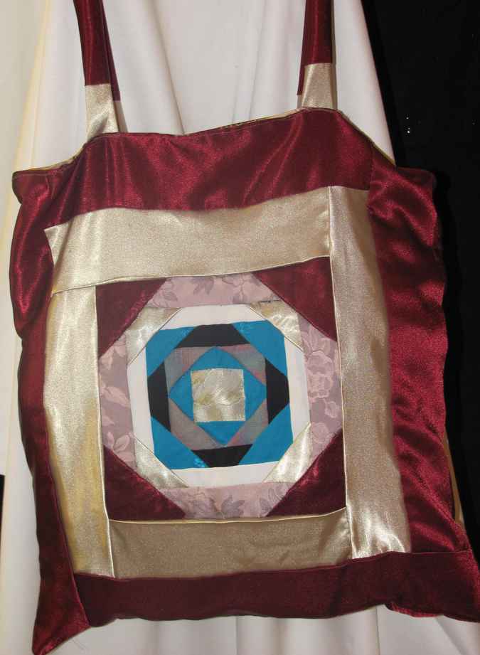 large image of art item: bag – crimson white blue geometric