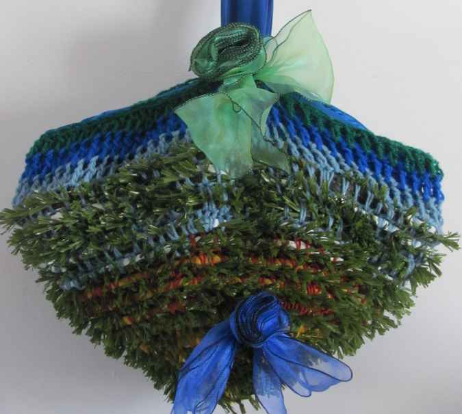 large image of art item: bag – crochet blue green cyan with ribbon roses