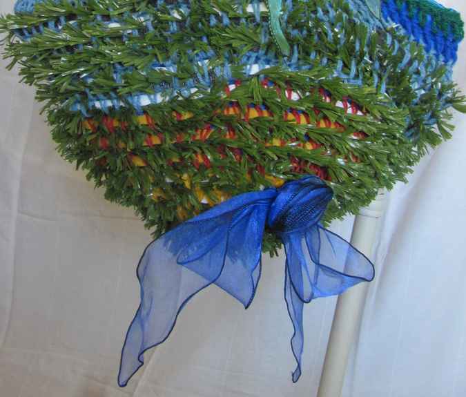 large image of art item: bag – crochet blue green cyan with ribbon roses