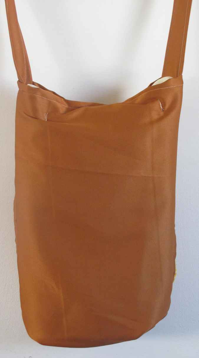 large image of art item: bag – crochet brown yellow orange white flowers and diagonals