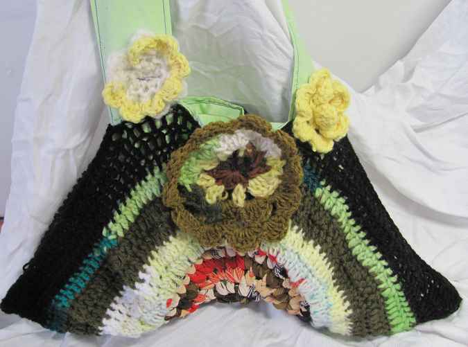 large image of art item: bag – crochet flowers yellow green black